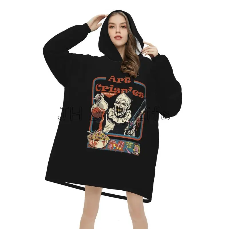 Art The Clown Terrifier Horror Film Wearable Hoodie Blanket Women Pullover Sweatshirt Oversized Cozy Warm Flannel Fleece Blanket