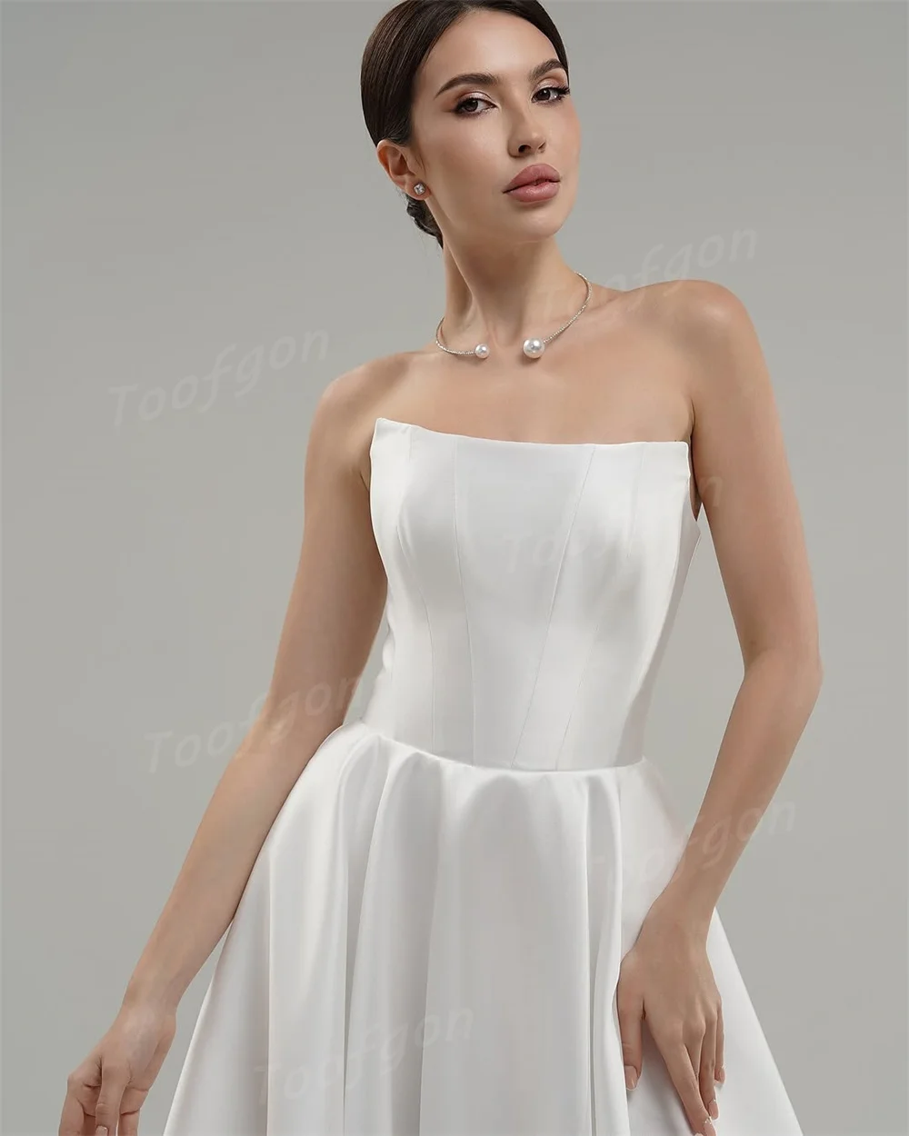 Toofgon Tea-length Long Puff Sleeve Prom Dresses Women Sequin Satin Customized Formal Party Gowns Draped A Line Evening Dress