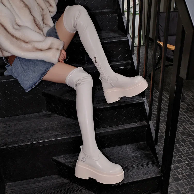 New Fashion Platform Comfy Women Boots Vintage Punk Over Knee high Stylish Motorcycle Boots Casual Goth Winter Boots For Women