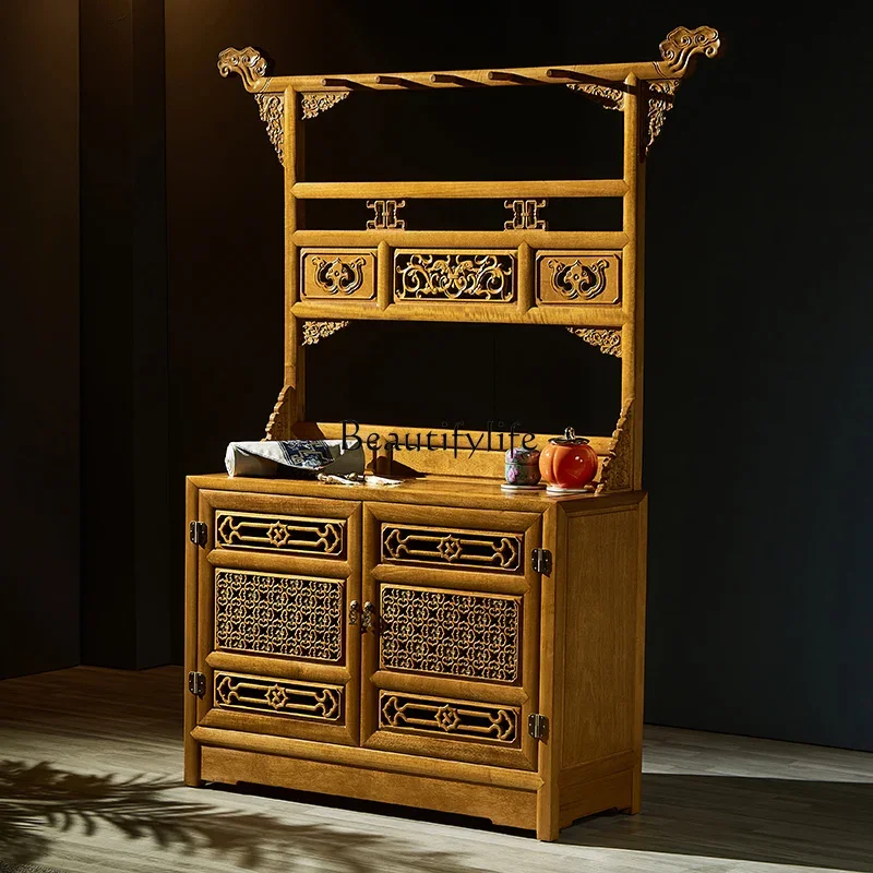 

ls 18Bedroom coat rack shoe cabinet Chinese solid wood porch rack golden nanmu