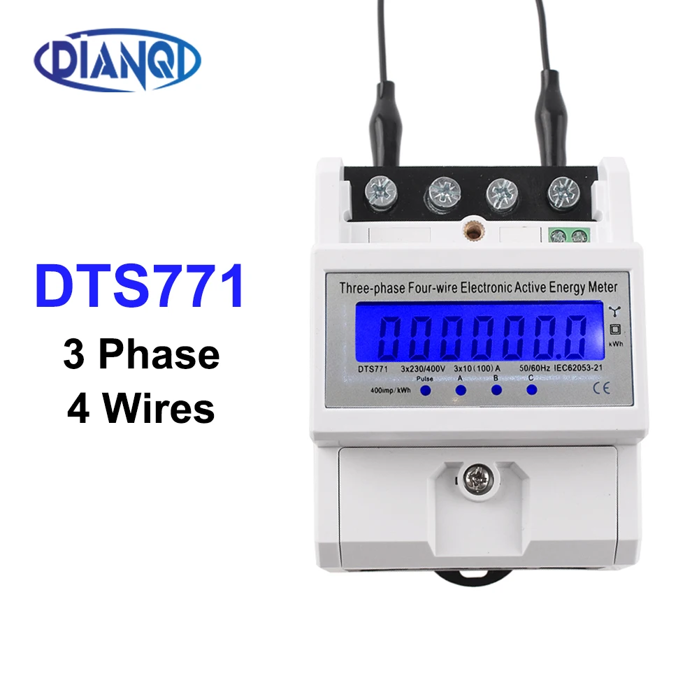 Din Rail 3 Phase 4 Wires LCD Digital Display Wattmeter Power Consumption Energy Electric Meter kWh 10(100A) 230/400V 50/60Hz