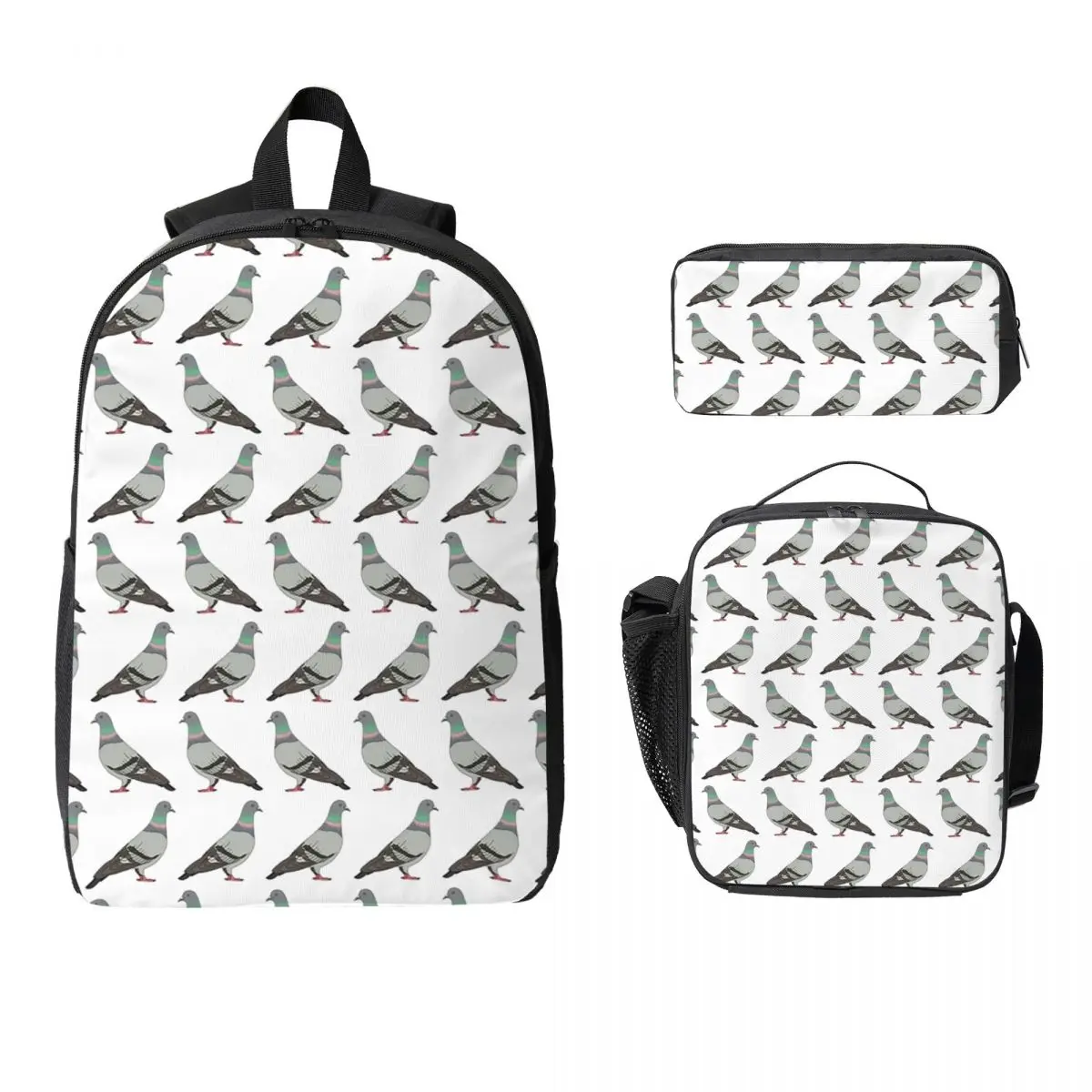 

Pigeon Walk 2020 White Backpack Student Boys Girls BookBag School Bag Laptop Shoulder Bags 3ps Insulated Lunch Bag Pencil Case