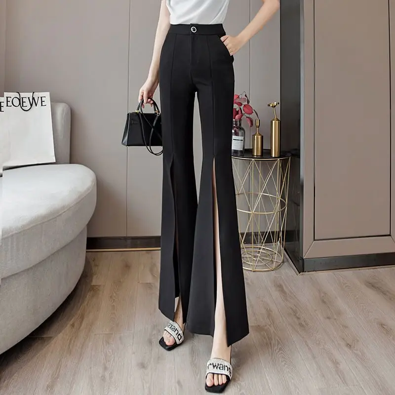 Pantalon blanc taille haute pour femmes, jambe droite, ample, amincissant, flocon de neige évasé, West, TT993