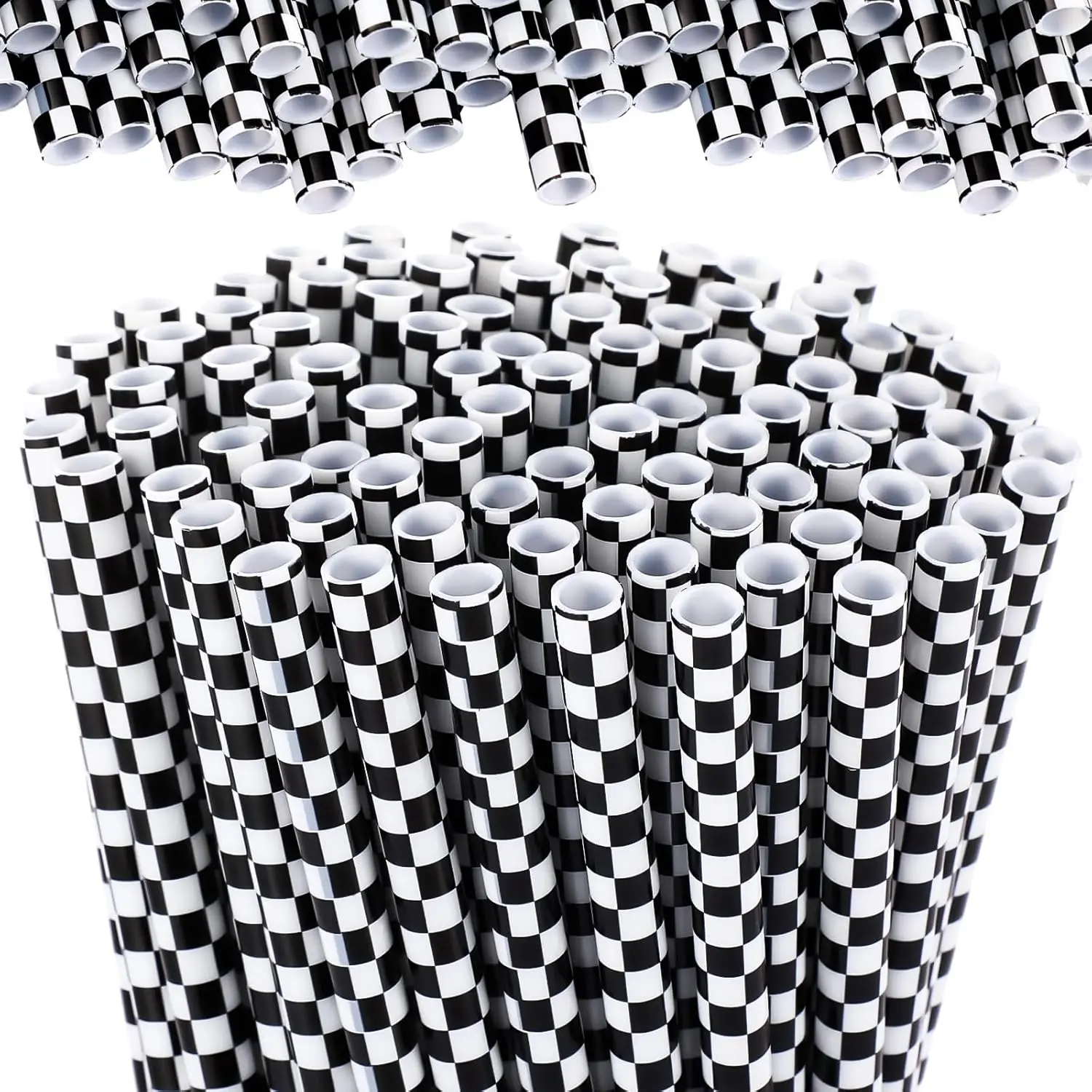 25 teile/paket Karierte Flagge Papier Stroh und 10 teile/paket Pappbecher Schwarz Weiß Racing Auto Geschirr Racing Geburtstag Party Dekoration – Detail 5