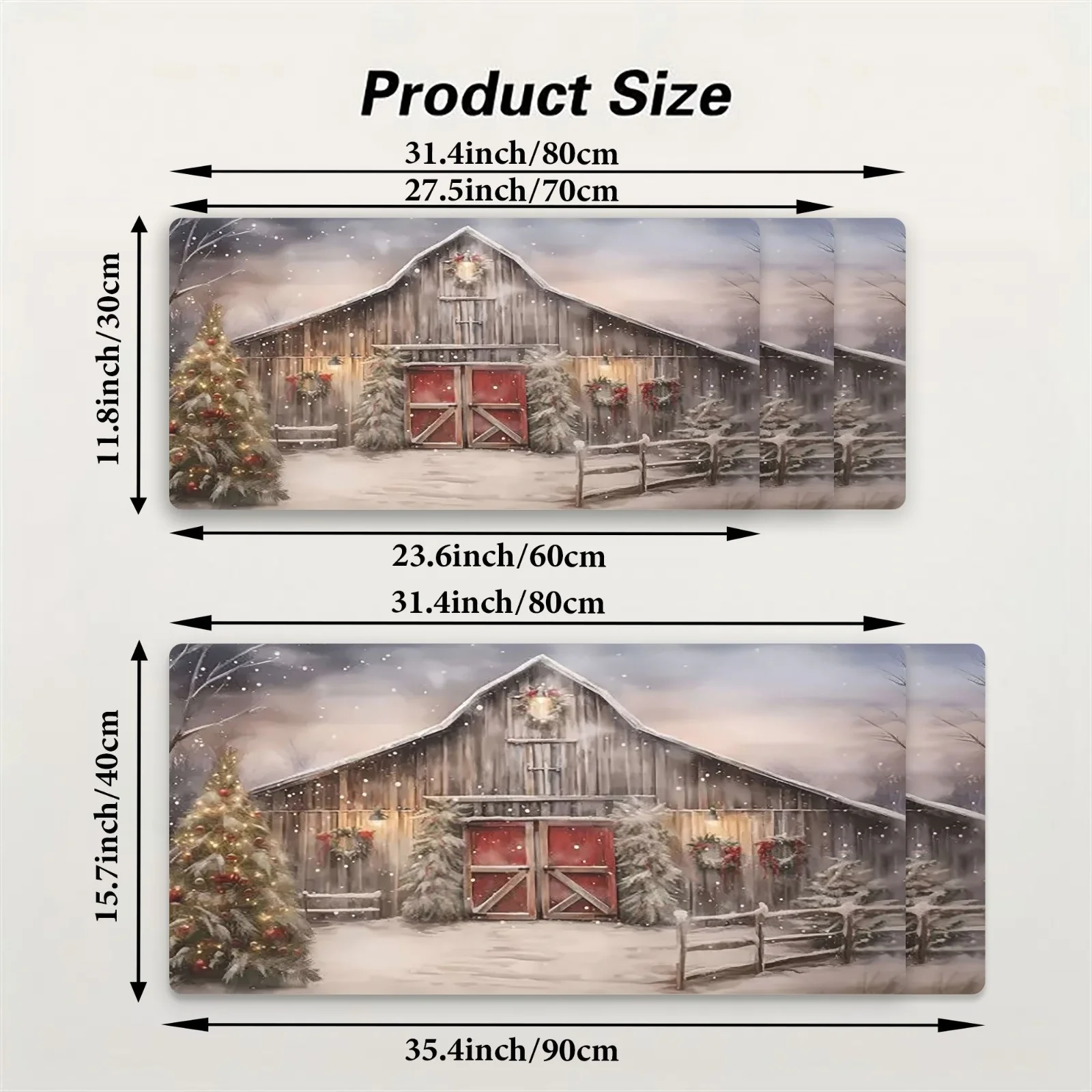 Winter Barn Christmas Tree Desk Mat Large Non Slip Rubber Gaming Mouse Pad