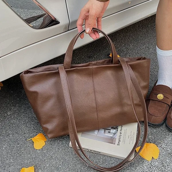 

Large Capacity Tote Women Bag NEW Casual Quilting Shoulder Bags Soft PU Leather Women Handbags Female Commuting Shopper Purses
