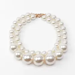 2024 New ZA Fashion Double Faux Pearls Beads Choker Necklace Women Indian Statement Large Collar Big Bib Necklace Jewelry