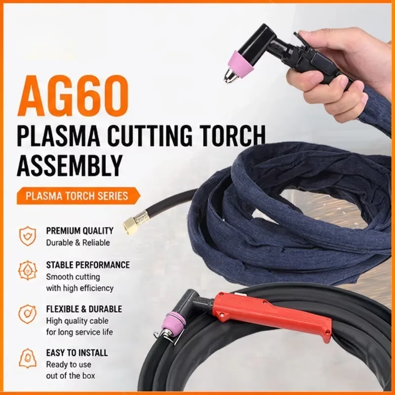 Air Cooled AG60 SG55 Complete Plasma Cutting Torch Assembly With Protected Cable Custom Length Optional Head 60A