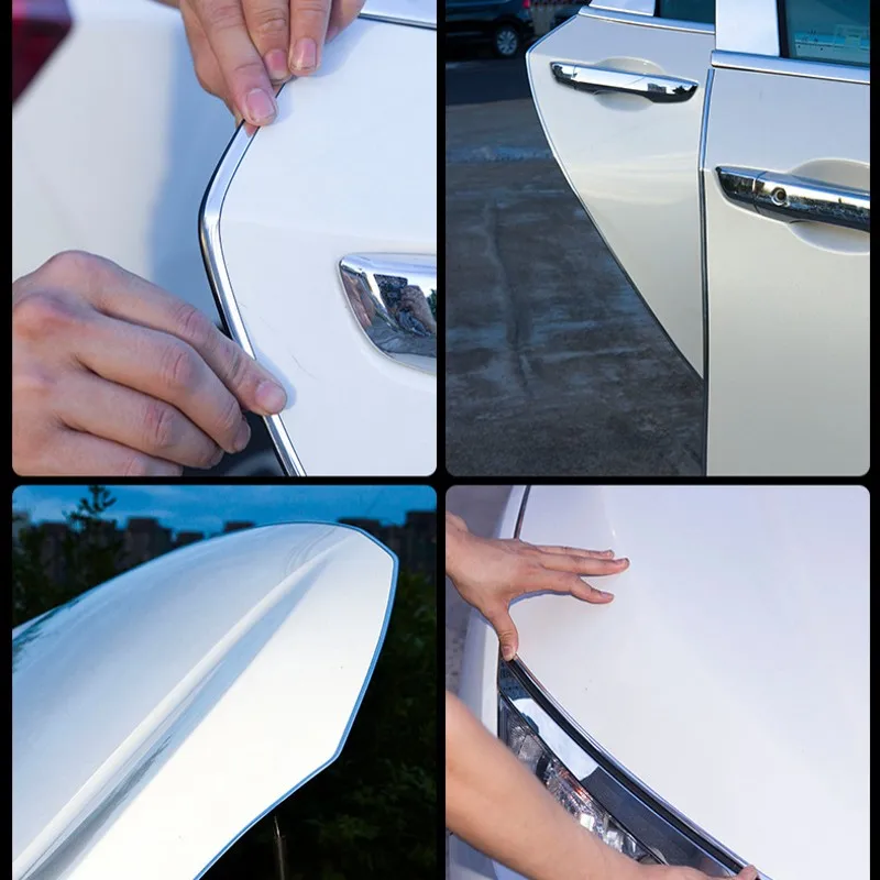 6M Car Door Chrome Moulding Trim Strip Edge Scratch Guard Protector Cover Strip Roll Chrome Styling Moulding Trim Strip Bumper