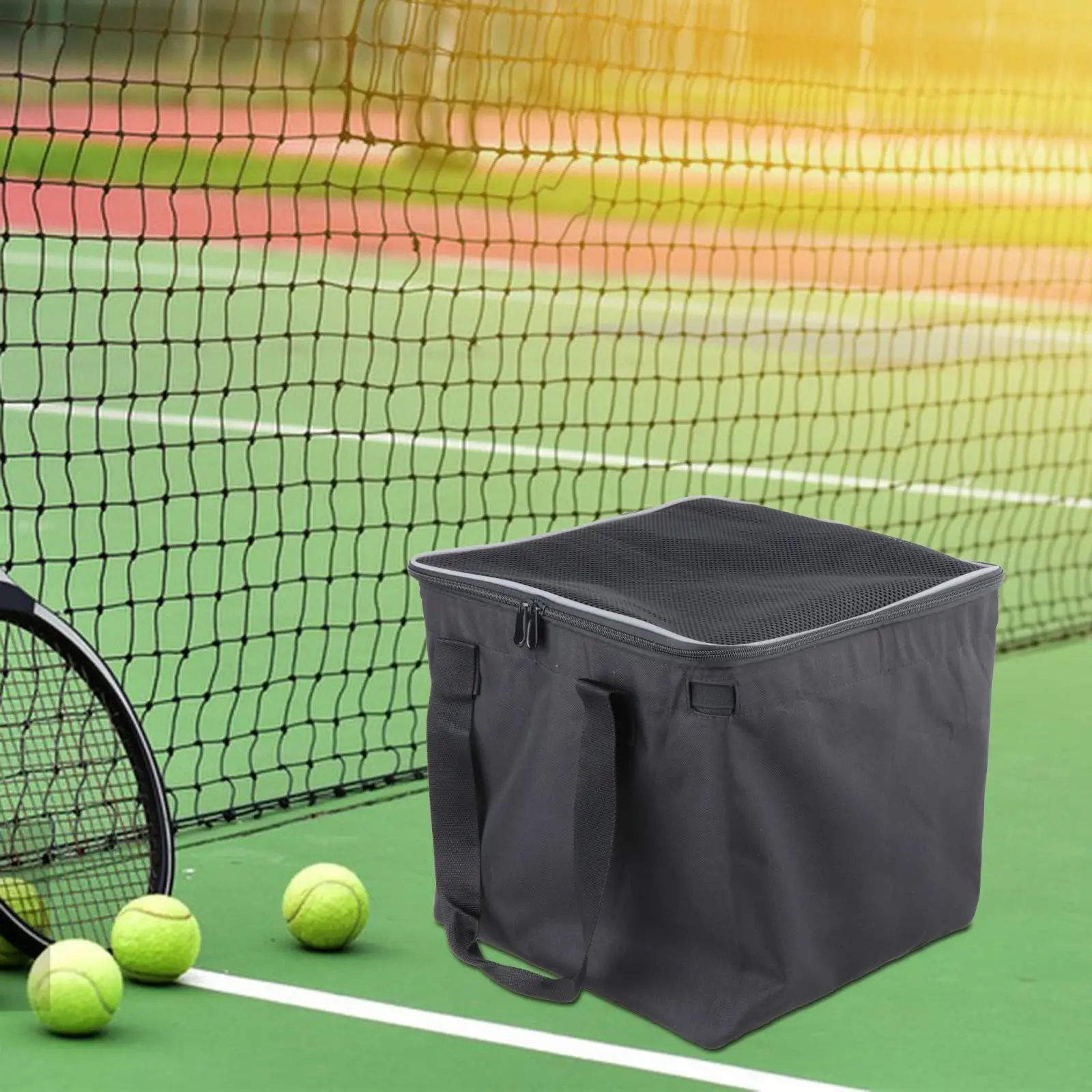 Tennis Ball Cart Bag Holds 160 Balls Large Ball Capacity Oxford Fabric Storage Bag Black Compact Tennis Ball Basket for Teaching