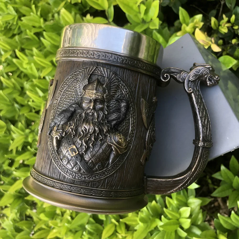 600ml Medieval Mythology Beer Cup Vintage Viking Mug Large Capacity Retro Coffee Water Cup Resin Stainless Steel Mug