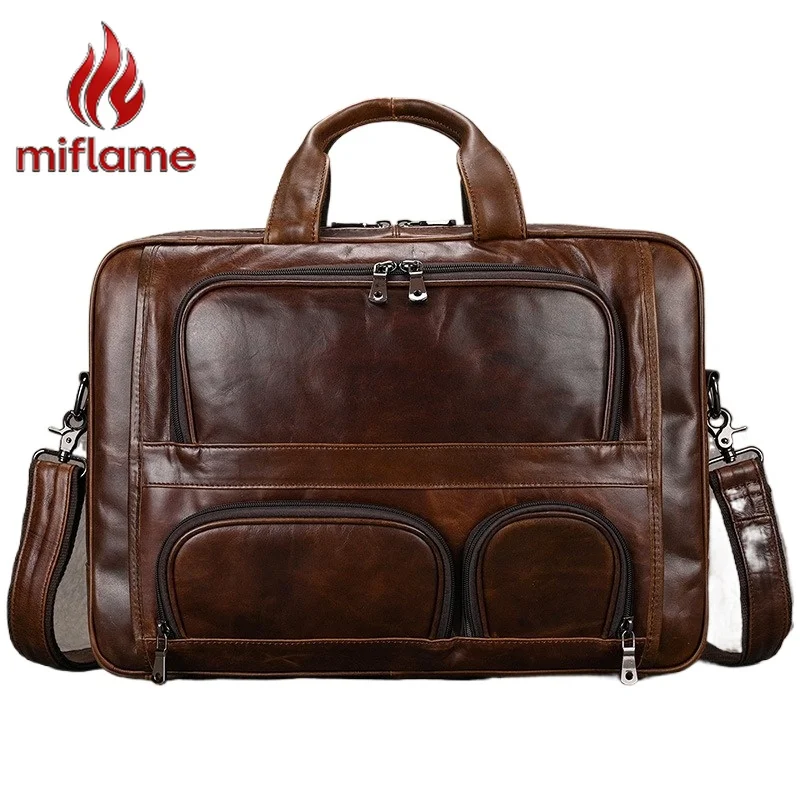 

Мужская сумка-портфель из натуральной промасленной кожи для ноутбука 17 дюймов, большая вместимость, деловая сумка через плечо, винтажный стиль