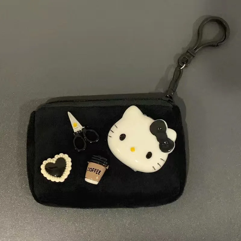 Xiuya Cute Hello Kitty Wallets for Women Y2k Black Fashion Small Cartoon Coin Purse Original Kawaii Female Luxury Designer Bags