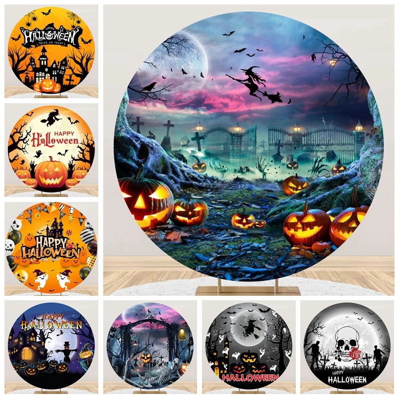 خلفية تصوير هالوين سعيدة مستديرة ، ساحرة اليقطين ، صورة الطفل ، خدعة أو علاج ، خلفية دائرة ، يطلق النار استوديو