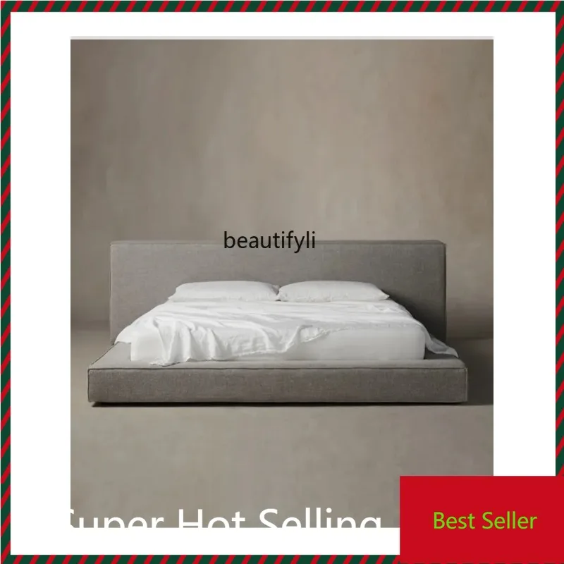 

QQ132 Cloth Bed Master Bedroom Cotton Linen Double Small Apartment Quiet Wind Bed Gray Tatami