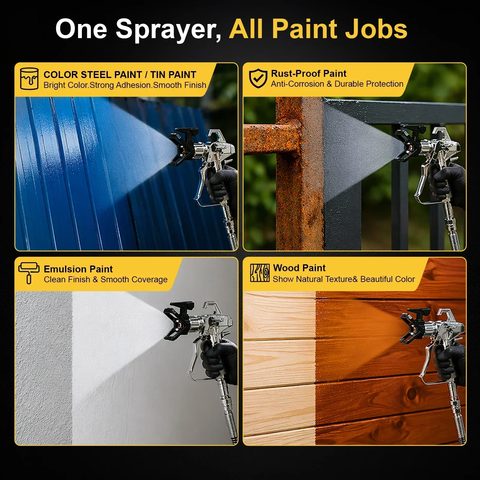 Airless Paint Sprayer|SIHAO 650W/700W Airless Paint Sprayer Pro, Electric Spray Gun Kit Adjustable Pressure with Pipe for Wall Ceiling Wood, Portable Paint Sprayer for Home DIY Interior Exterior Painting
