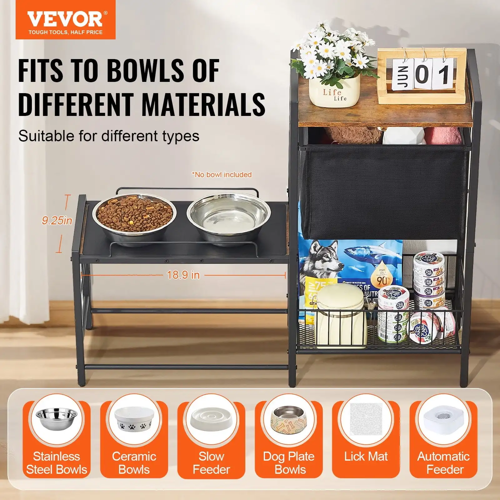 

Pet Feeding Station with Storage Dog Food Toy Organizer Raised Dog Bowls