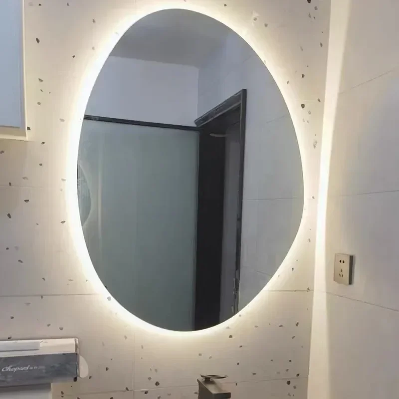 Espejo de baño nórdico eléctrico, luz Led sin niebla, forma extraña inteligente, accesorios de baño transparentes