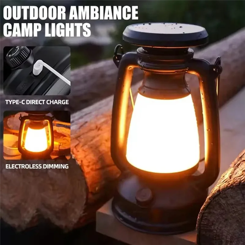 HRBAJ-Solar Camping Lantern Portable Camping Lantern Atmosphere Light Lighting Outdoor Tent Retro Lantern