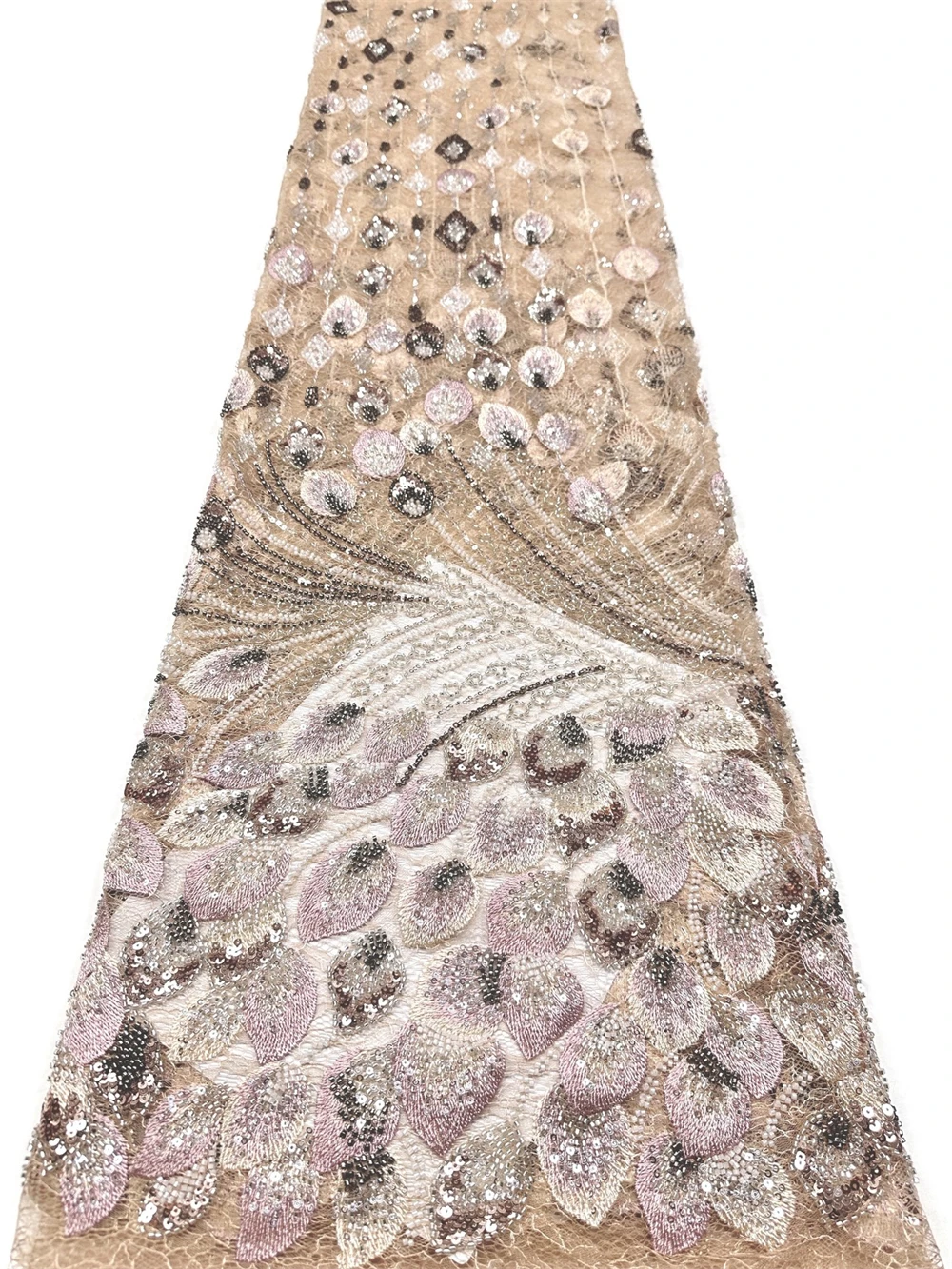 Luxury Green Beaded Mesh Lace Fabric African Sequins Nigerian Embroidery for Wedding Dresses And Women's Clothing Hot Sale view 2