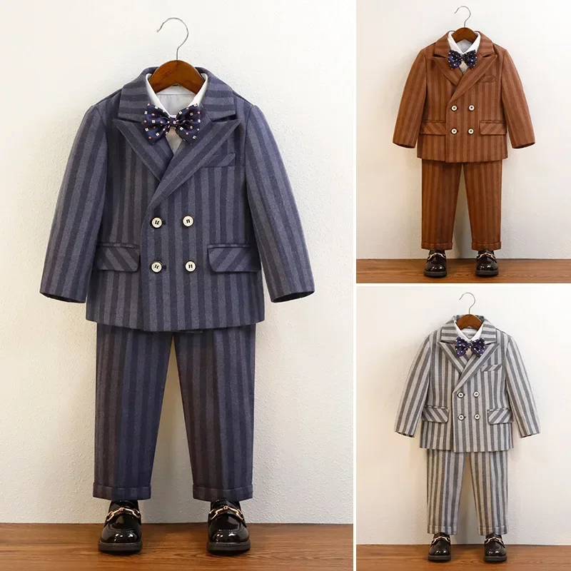 

Children Birthday Suits British Gentleman Striped Blazers Set for Boys 1 To 12 Y Kids School Uniform Piano Performance Costume