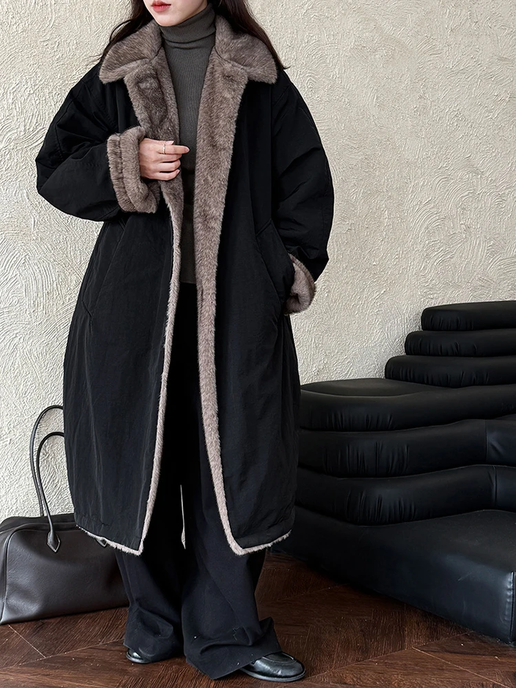 เสื้อโค้ทกันหนาว YERMORA รุ่นใหม่สำหรับผู้หญิง สีดำ แต่งขนเฟอร์เทียม ปกเสื้อแบบขนเป็ดสีขาว แขนยาว ทรงหลวม หนา อินเทรนด์