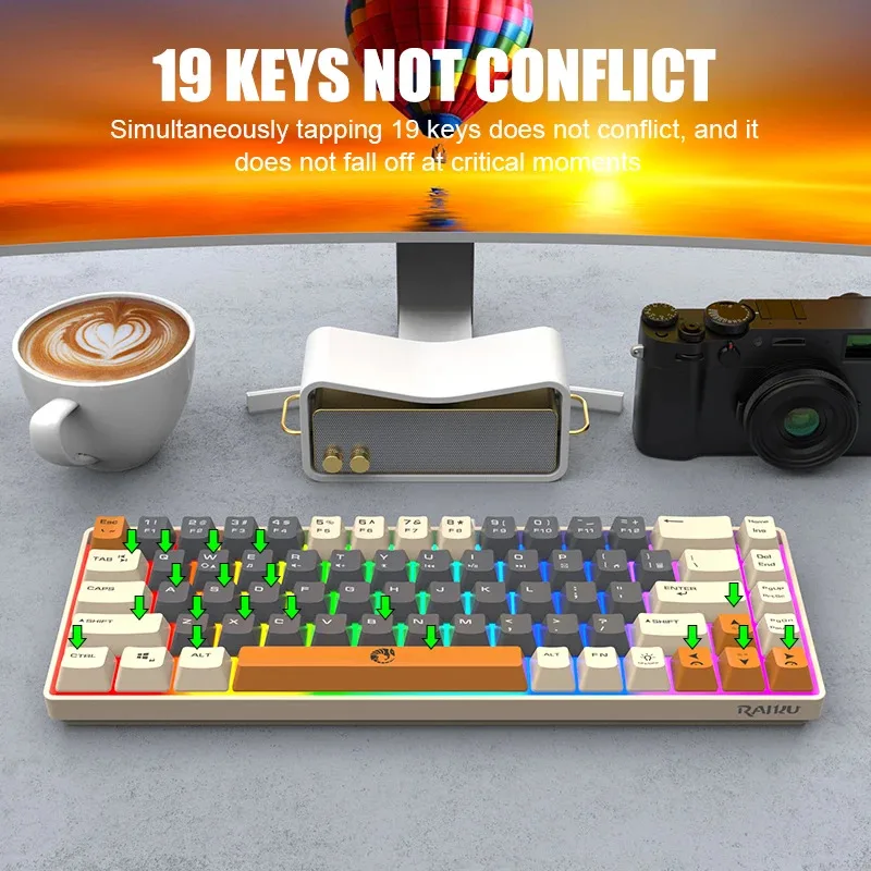 K68  Office Laptop E-Sports Wired Keyboard Dual Color 68 Key Gaming Keyboard With 19 Keys Does Non Conflict