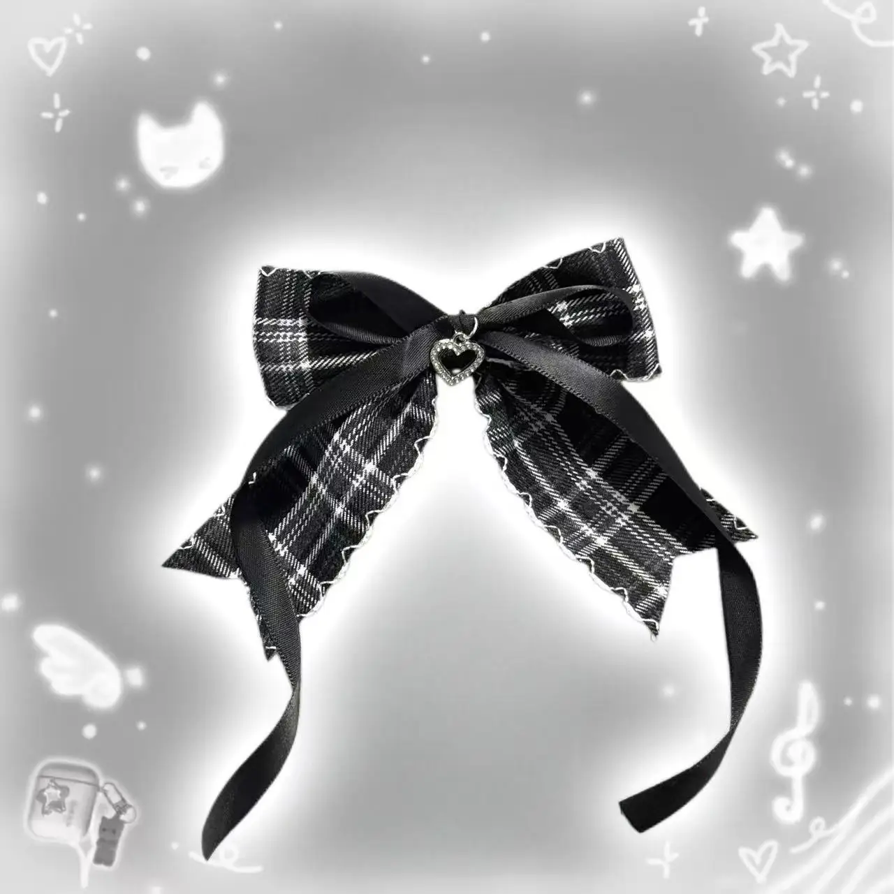 

【1pair】hair clip Hair accessories Hairpin for girls Hair brooches french woman Head jewelry hair bow grid heart cute core goth