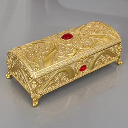 Length 19.5cm Large Size Golden/Silver Inlaid Jewelry Metal Jewelry Box Makeup Storage Organizer For Gift  JB055