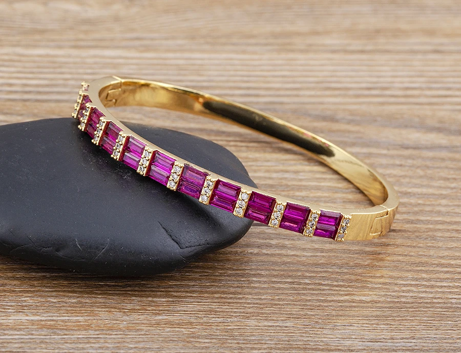 Nidin Neue Luxus Geometrische Zirkon Armband Armreifen Frauen Rosa Grün Blau Kristall Manschette Elegante Hochzeit Erklärung Schmuck – Detail 1