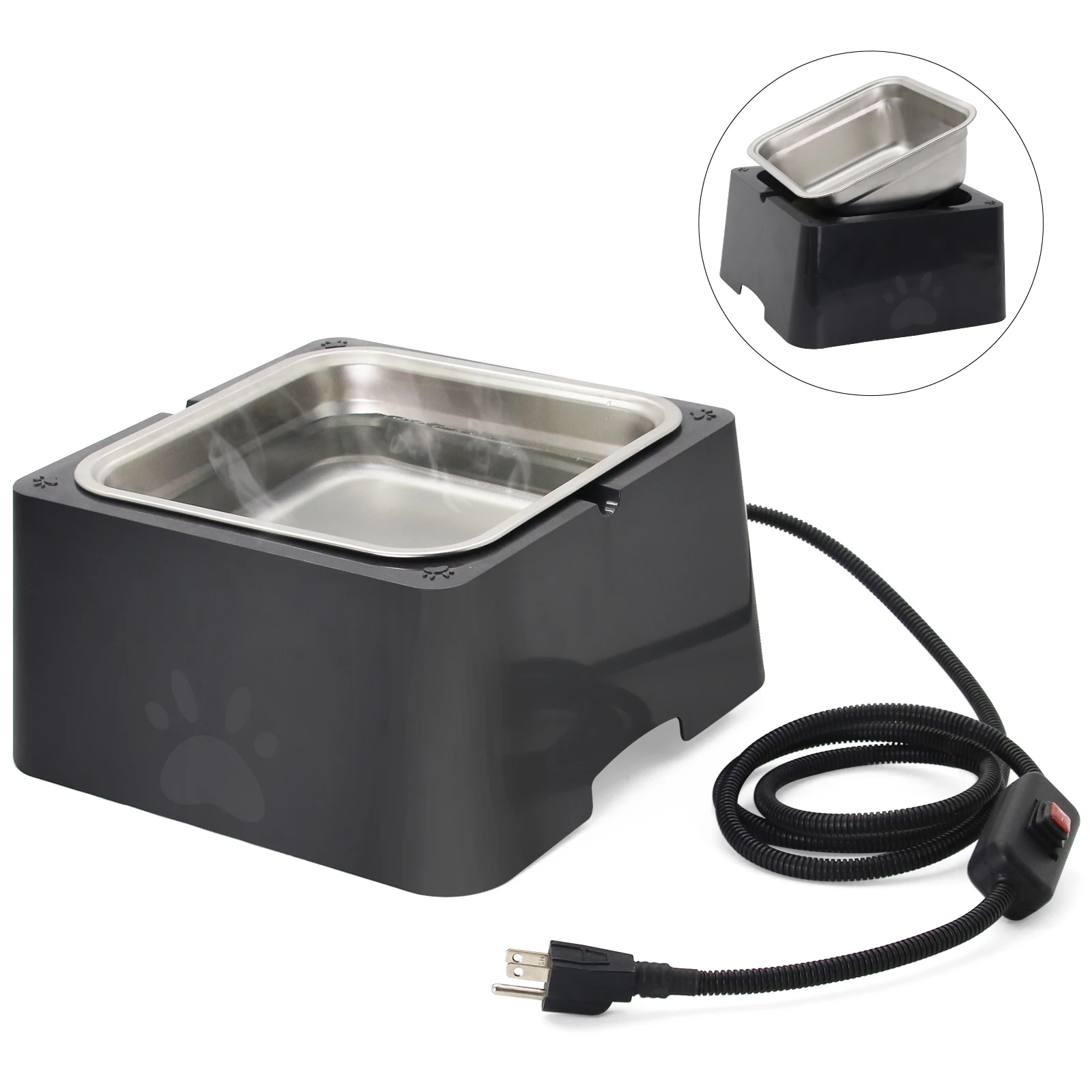 4L Heated Pet Water Bowl Outdoor Heated Waterer for Dogs Cats Rabbits Chickens  Anti-Freeze Stainless Steel Bowl for Winter