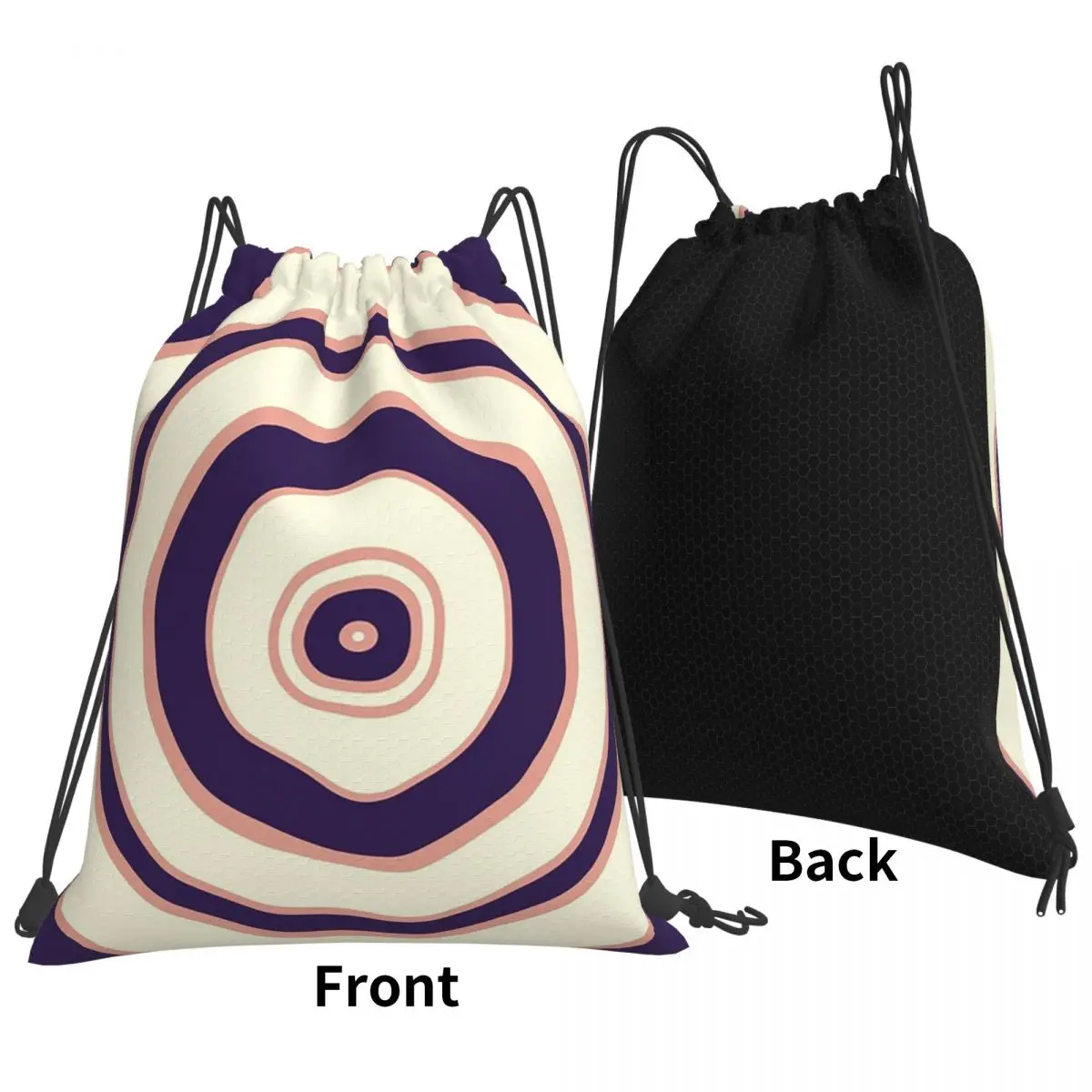 Purple, Pale Pink And Creme Colored Wavy Concentric Circles Backpacks Drawstring Bags Sundries Bag Book Bags for Travel School