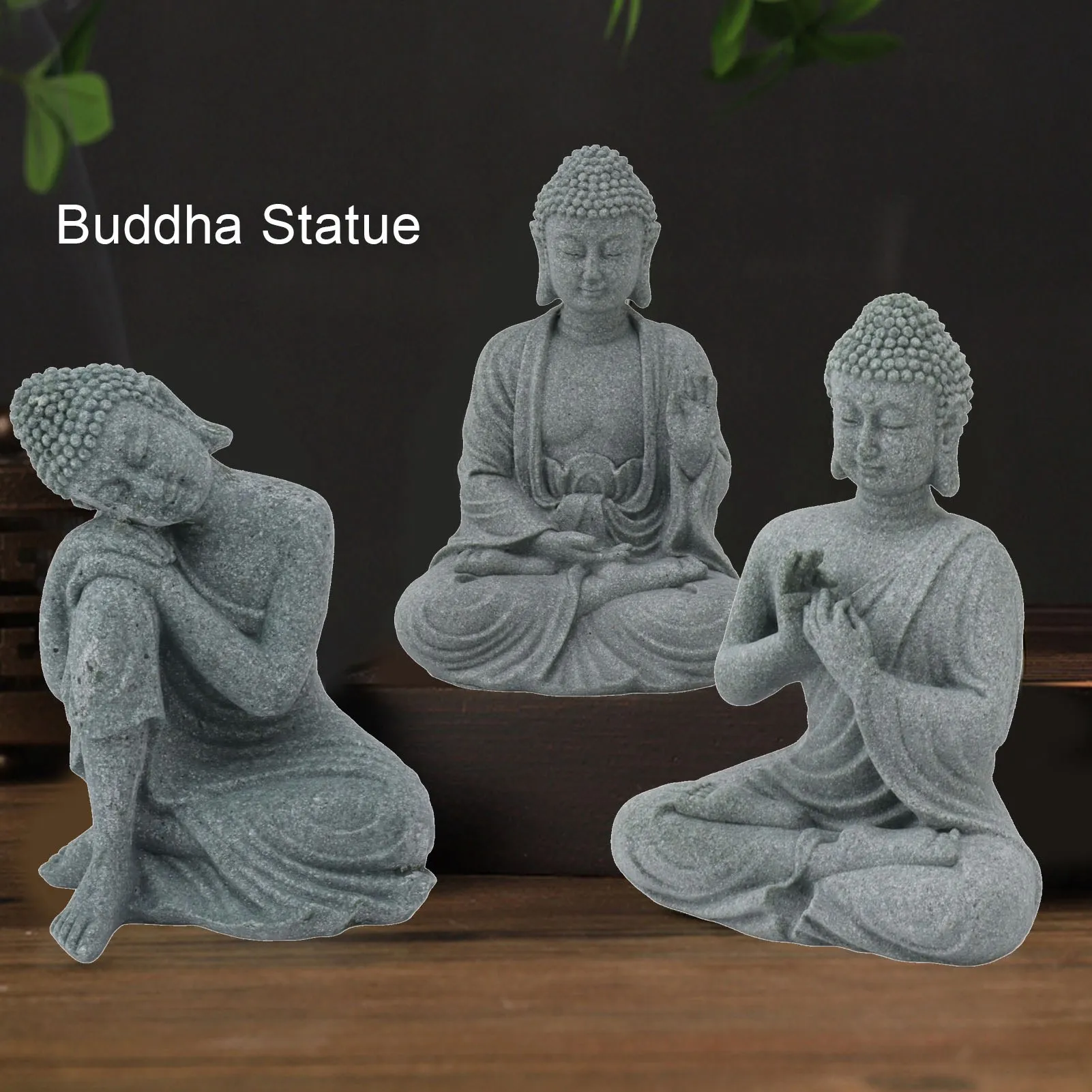 

Chinese Style Buddha Statue Cyan Sandstone Sculpture Buddhist Sitting Figurine Ornament For Living Room Entrance Courtyard Decor