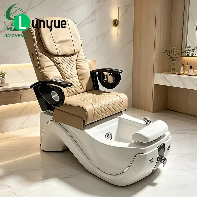 Luxury Electric Massage Pedicure Chair Modern Brown Foot Spa Tubular Design for Nail Comfortable Relaxation Furniture