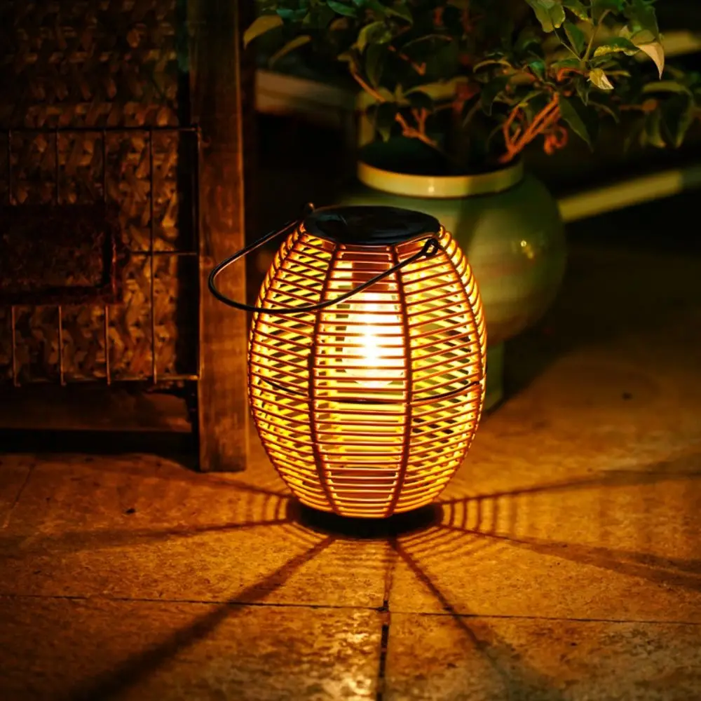 

Retro Landscape Solar Imitation Lantern Waterproof with Handle Yard Lantern Hollowed Atmosphere Weave Wind Lamp Lawn Stair