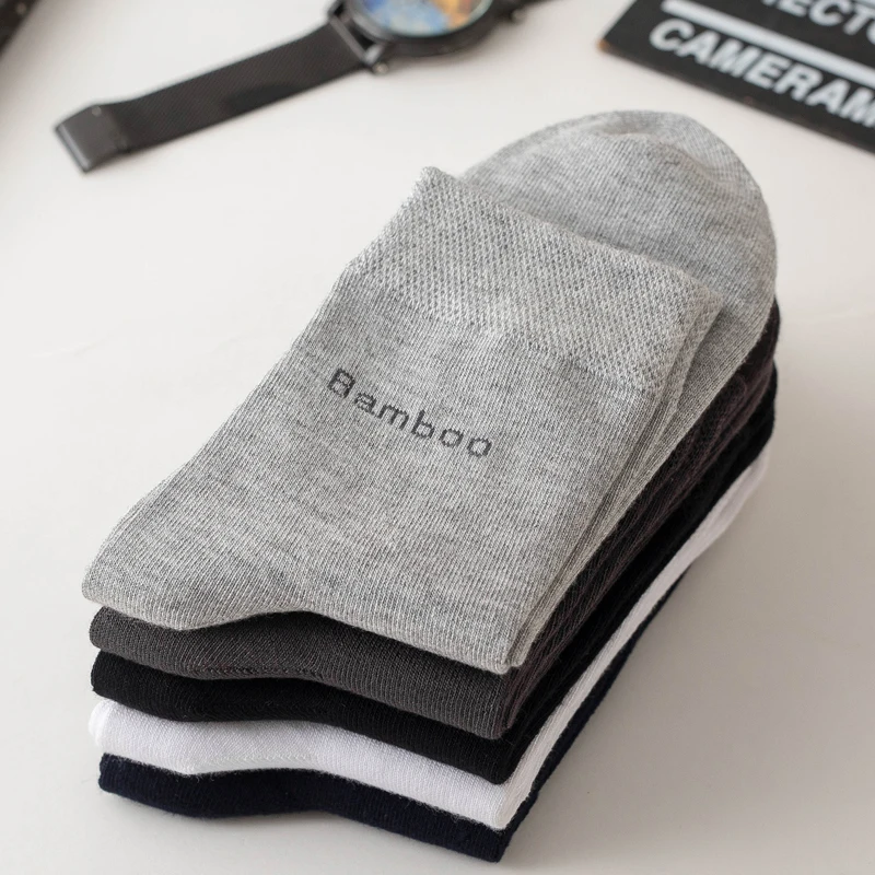 5Pairs Brand Men Bamboo fiber Socks Comfortable Breathable Casual Black White Business High Quality Male Gift Socks