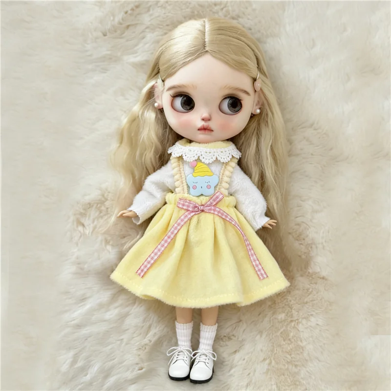 For Blythe Doll Winter Pink Coat Outfit Clothes Cute Skirt Lace Maid Princess Dress Cat Pants Clothing OB24 OB22 1/6 Accessories view 5