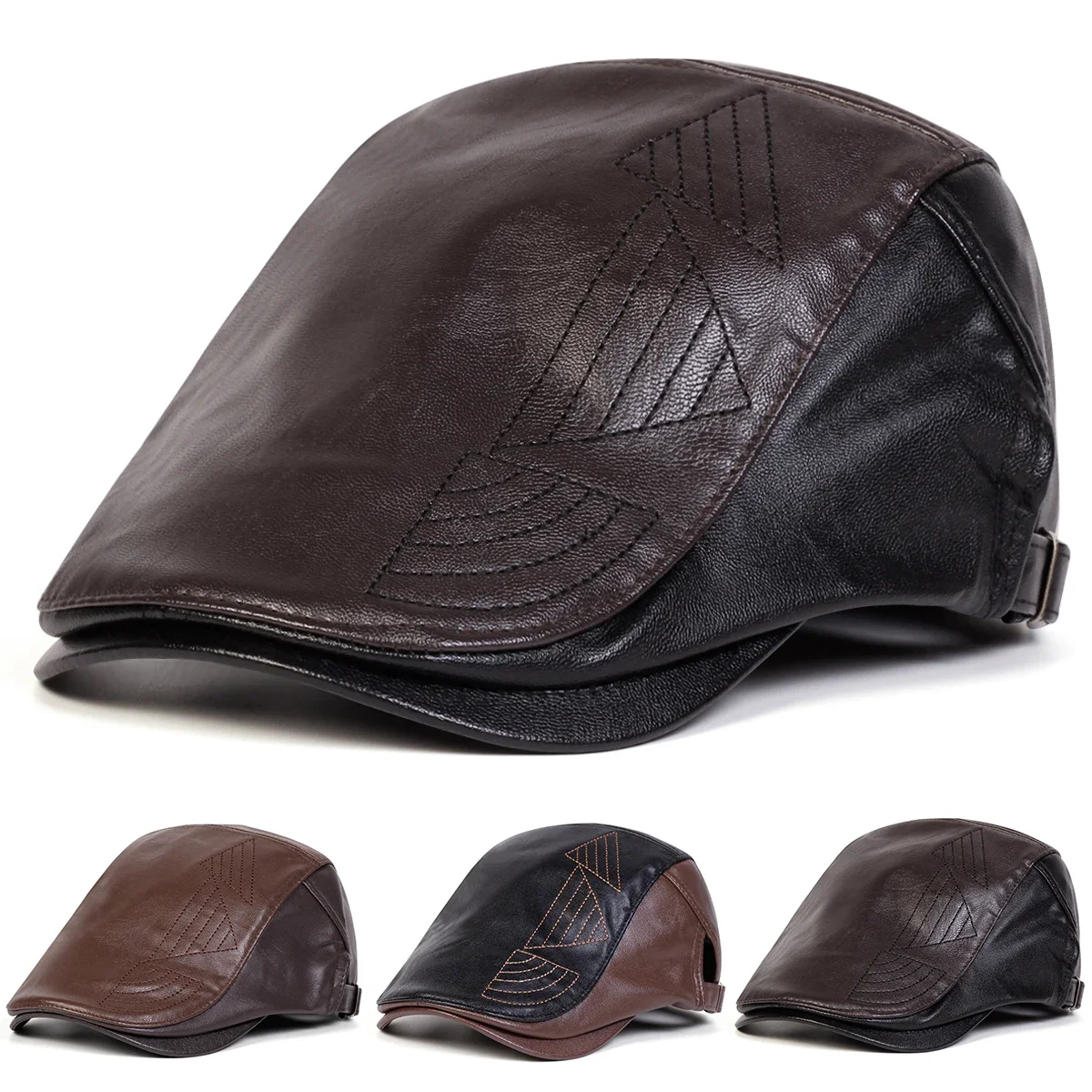 Herren Retro PU-Leder Newsboy Caps Britische Malerhüte Frühling Herbst Seitlich Verstellbare Flache Mütze Hip-Hop Baskenmützen