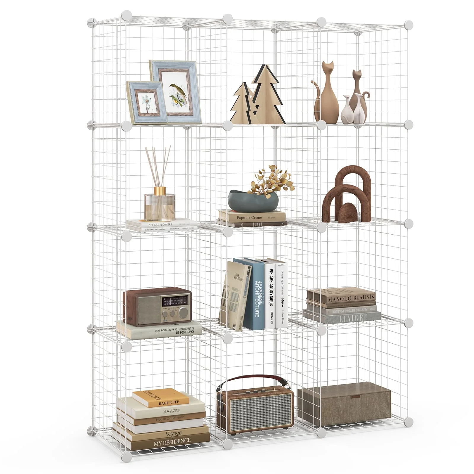 GOFLAME 12 Cube Storage Shelves Interlocking Frame Grid Wire DIY Wardrobe Closet Cabinet Rack