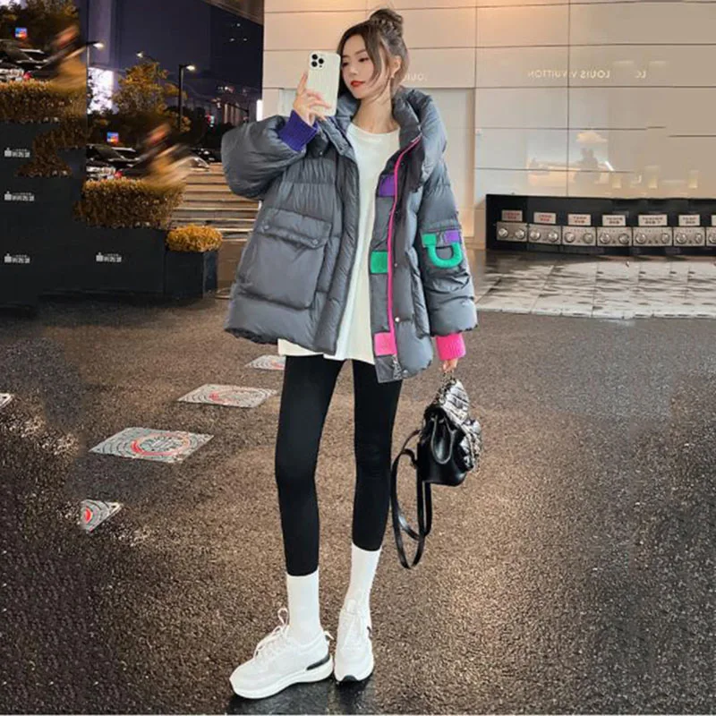 Womens Down Cotton Thick Jacket Casual Loose 2024 New Autumn Winter Warm Outwear With Hooded Hot Korean Style Coats