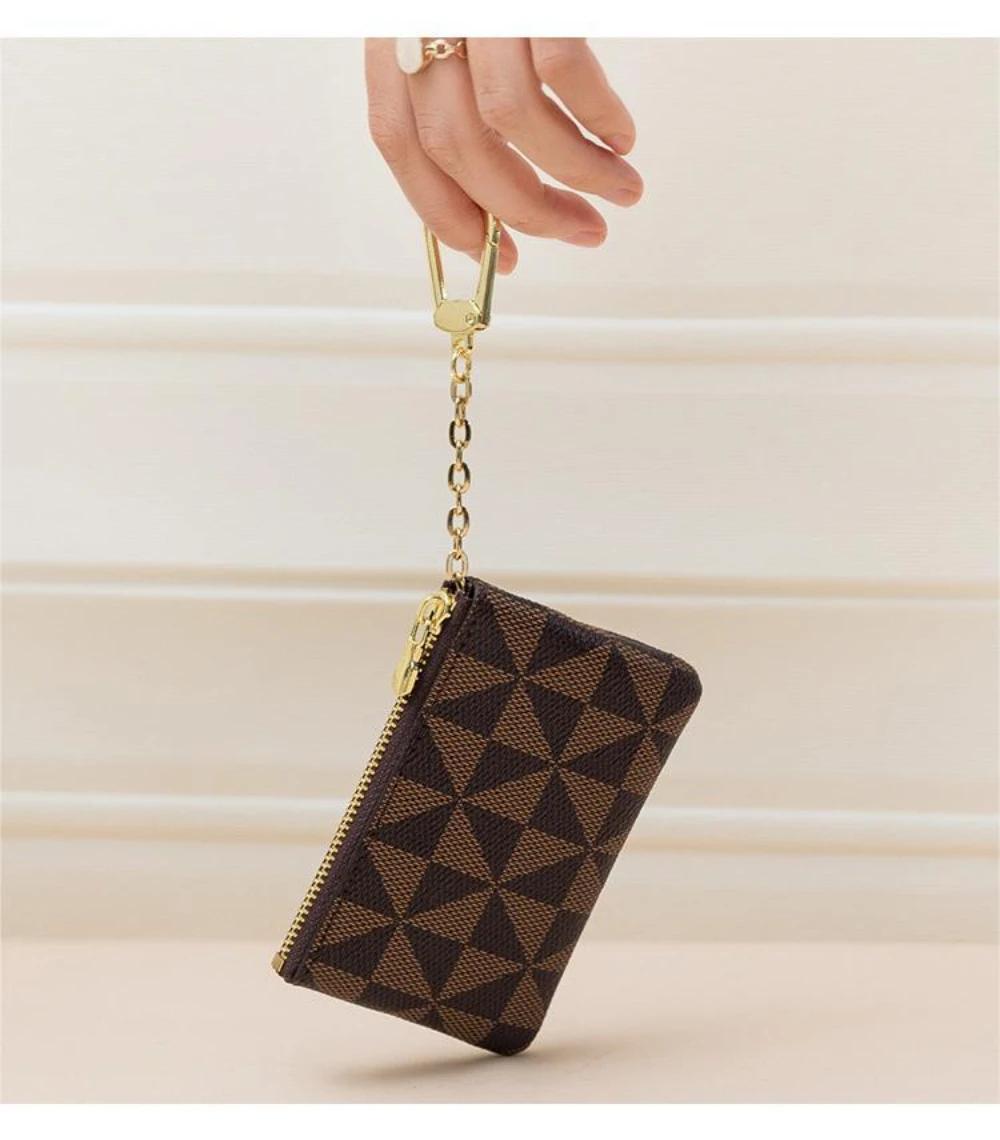 Dompet koin gaya baru, tas gantung kecil berhias logam, tempat kunci, tempat kartu mini bermotif sederhana