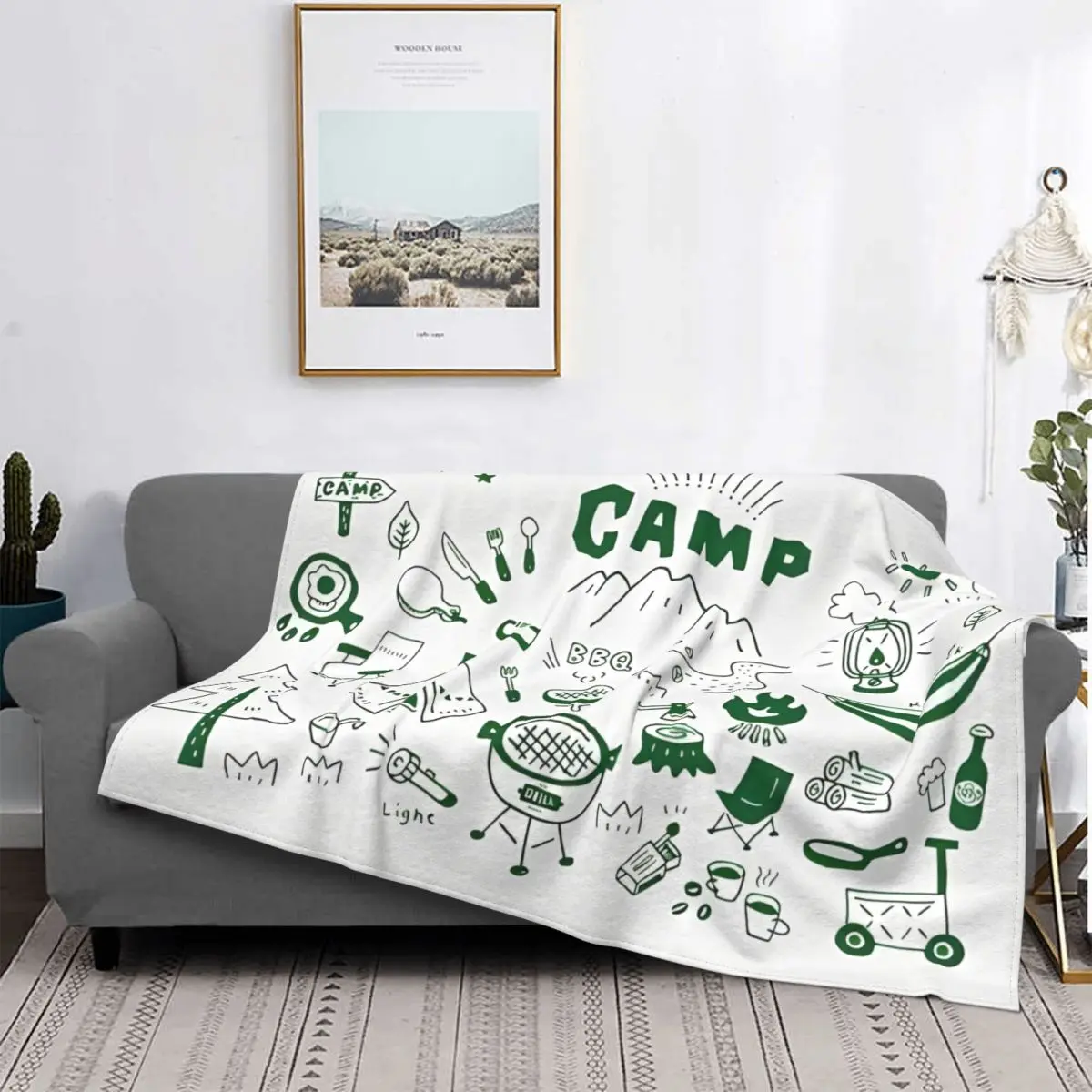 A Campar - Summer Happy Camper Flannel Blanket Novelty Throw Blanket for Home Hotel Sofa 125*100cm Rug Piece