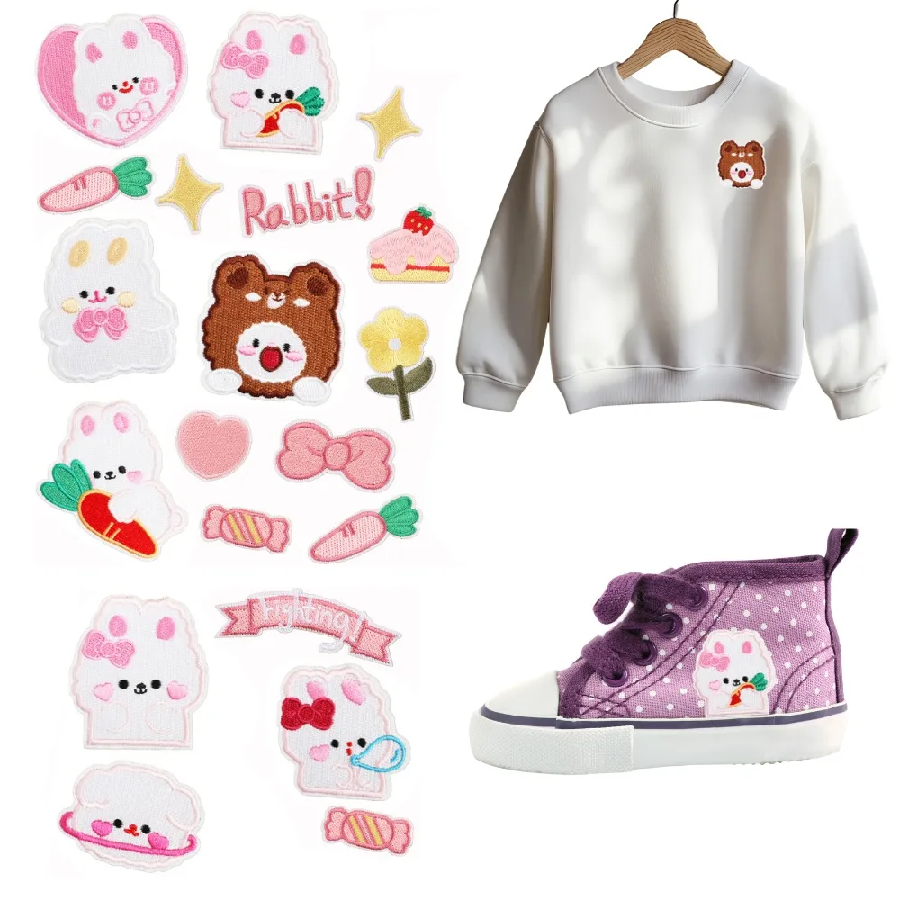 

Little White Rabbit Embroidery Patch Cloth Sticking The Bow Carrot Stickers Appliques for Clothing Iron on Patches for Clothes