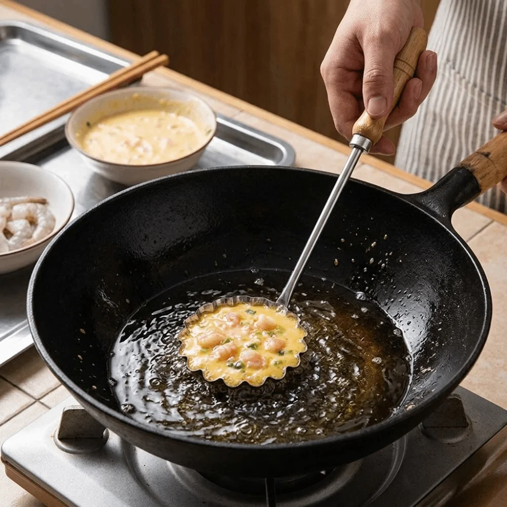 Non-Stick Fried Food Mold Stainless Steel Heat Resistant Shredded Radish Fritters Mold Wooden Handle Oil Pier Mold