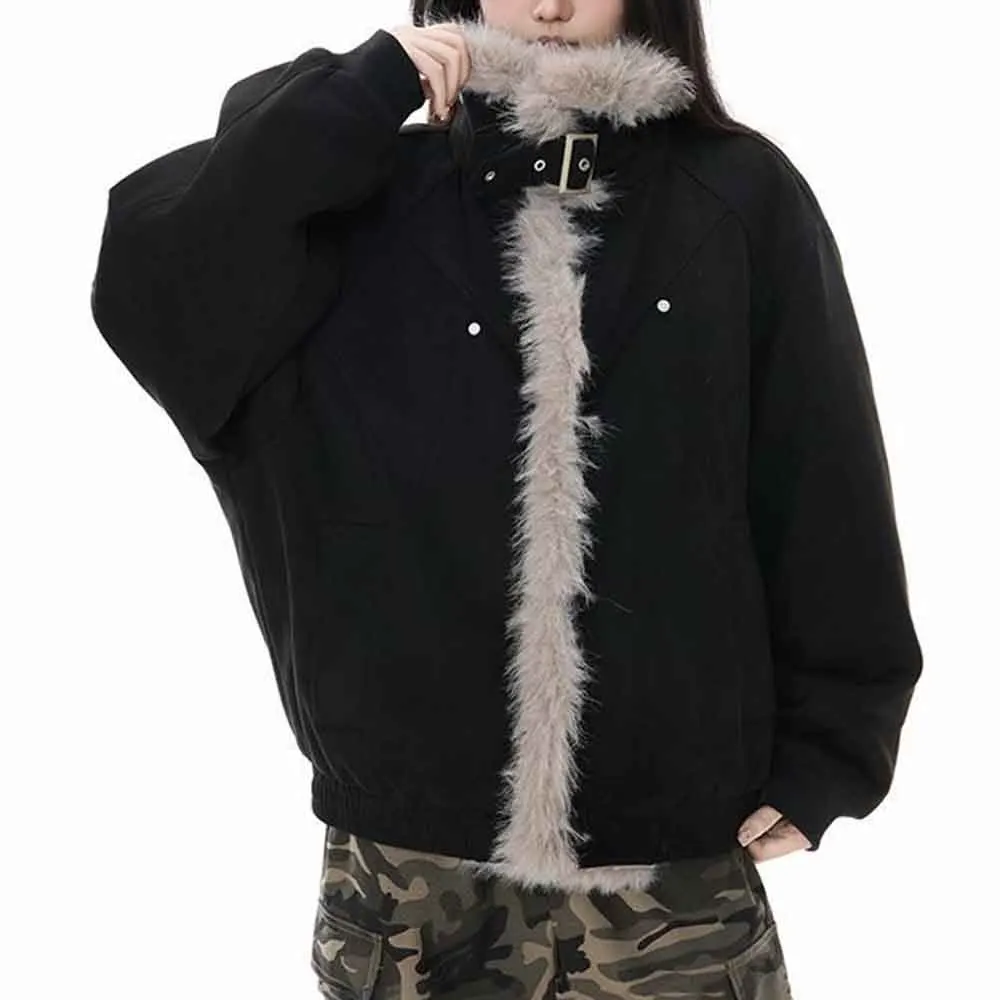2025 Winter New Men's Patchwork Long-Sleeved Jacket American Retro Fashion Trendy High Street Casual Loose Niche Men's Top
