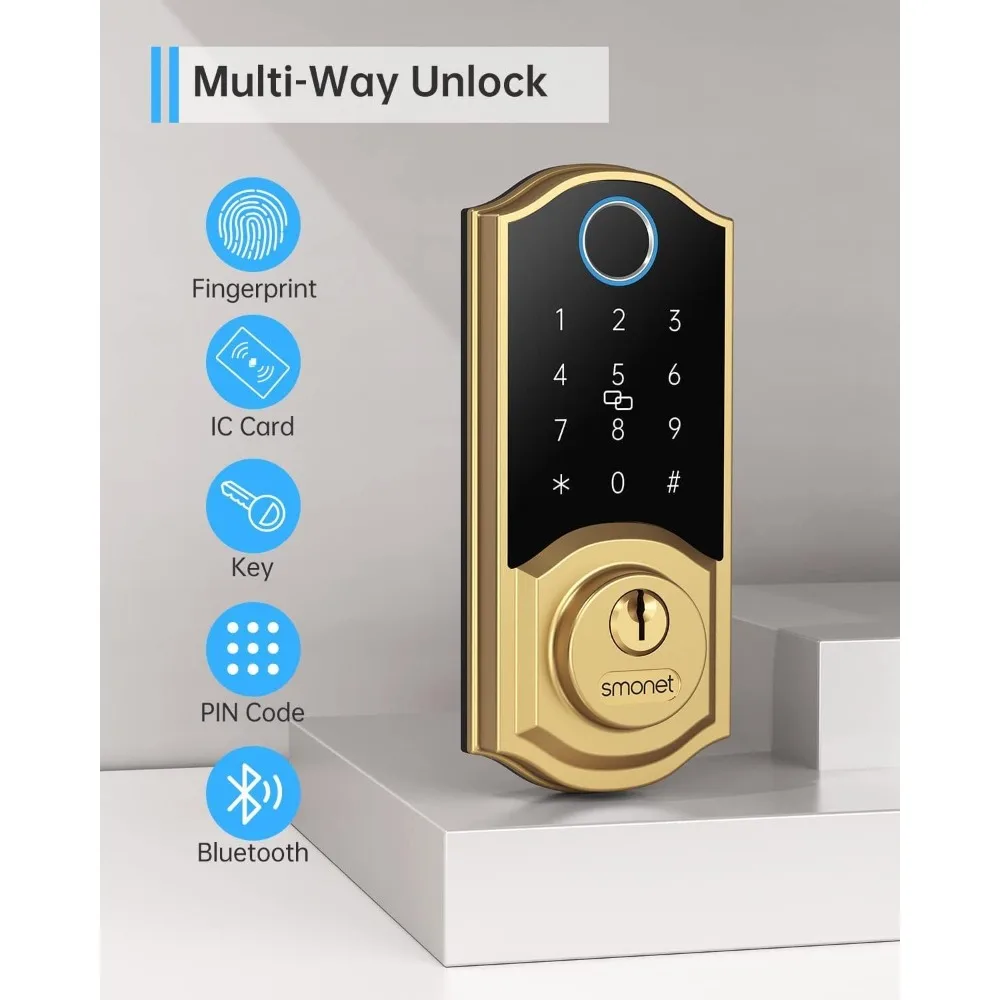Smart Lock,Fingerprint Gold Keyless Entry Door Lock,7-in-1 Smart Deadbolt with App Control,Electronic Touchscreen Keypad Biomet