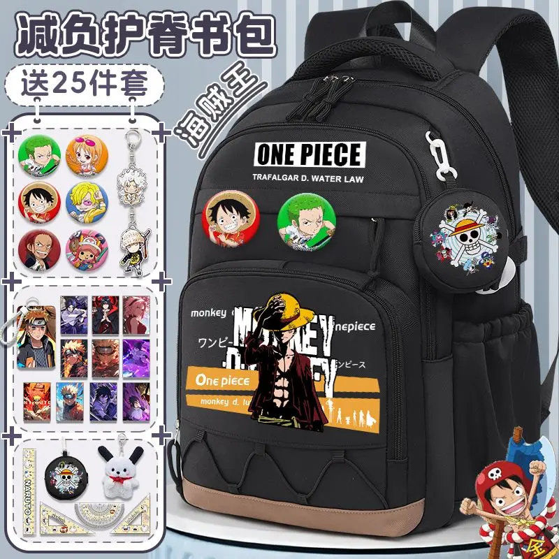 

Anime One Piece Backpack Luffy Black White computer bag Kawaii large capacity Children Student School Bag Travel Bags Canvas bag