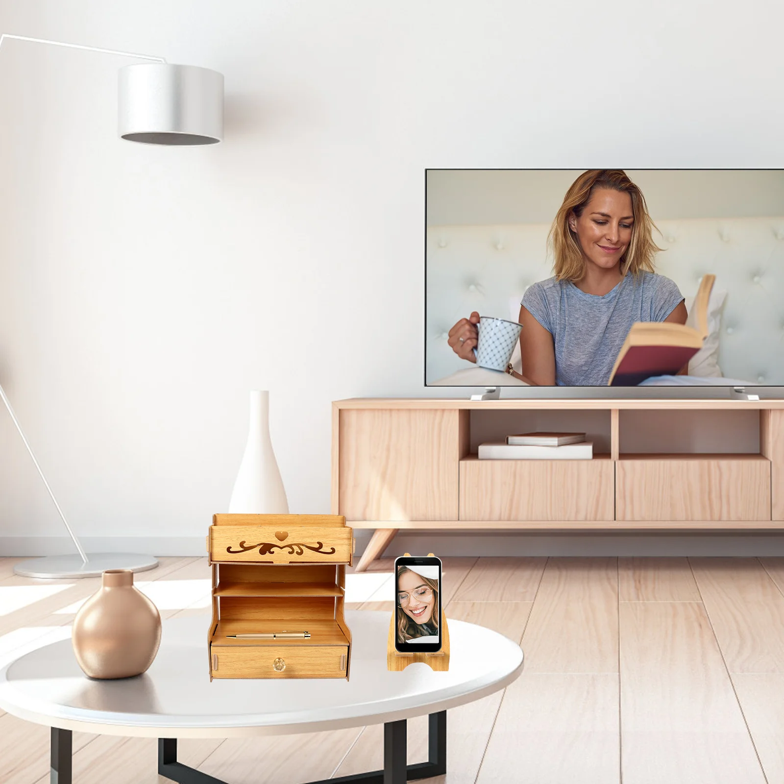 

1Set Wooden Desk Organizer Large Capacity Pencil Holder Compartment Storage Rack Office Supplies Stationery Holder