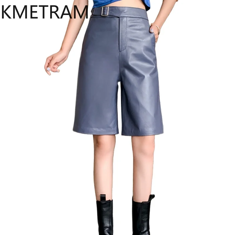 KMETRAM Real Sheepskin Genuine Leather Pants Womens Autumn Clothes Women Fashion High Waist Pants Knee Length Pants Карго 2024