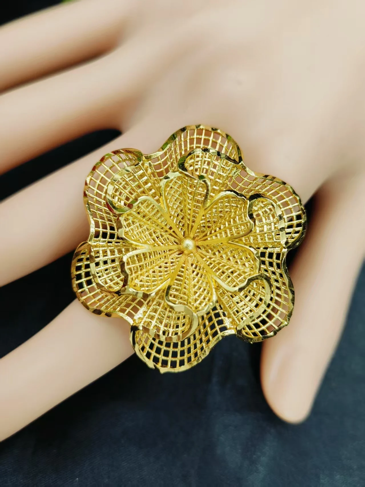 GOOD Dubai Golden Ring Brazilian Women 24K Gold Plated Wedding Bride Arabic Ethiopian Big Nigerian Jewellery Moroccan Resizabl